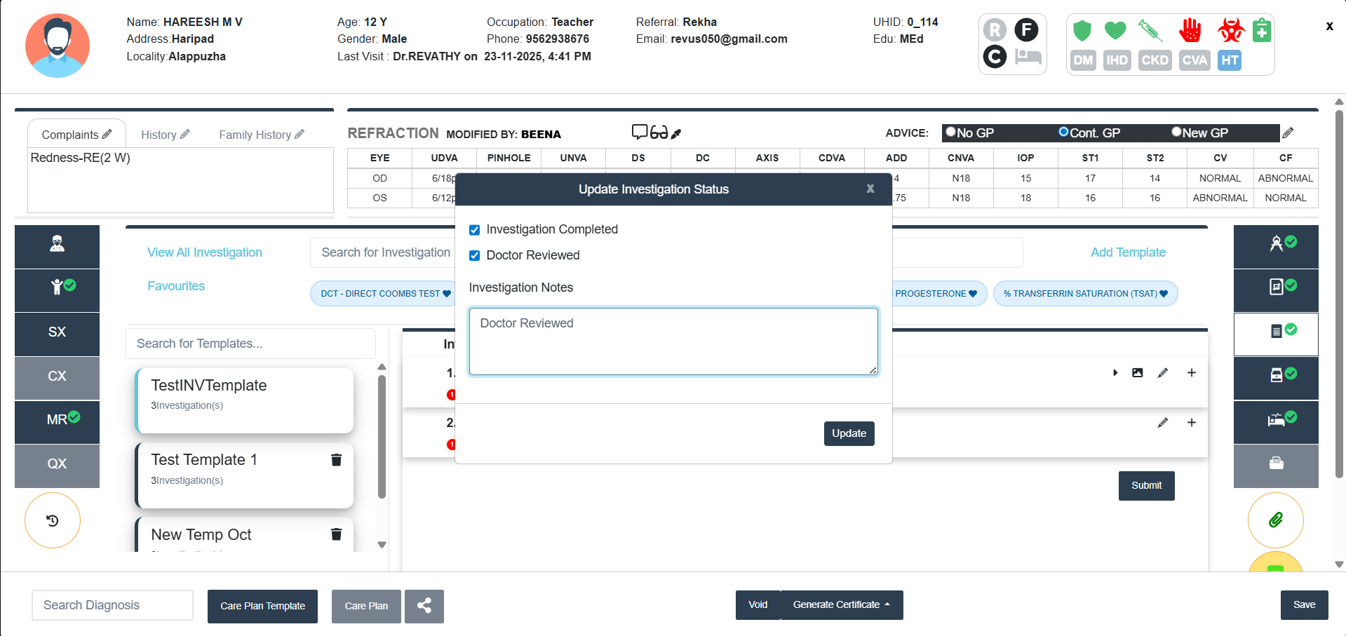 Update Investigation Status